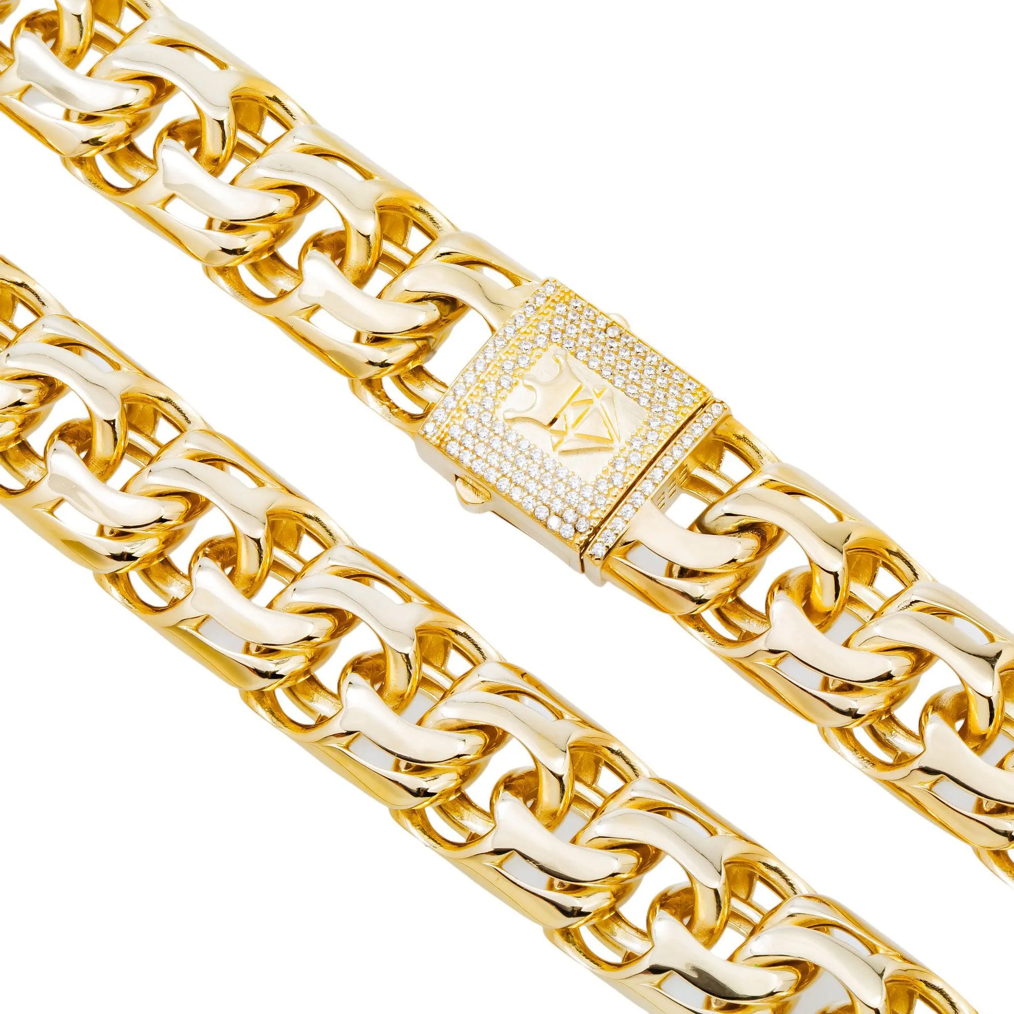 10K GOLD 15.43MM HOLLOW BYZANTINE CHAIN WITH DIAMOND CLASP