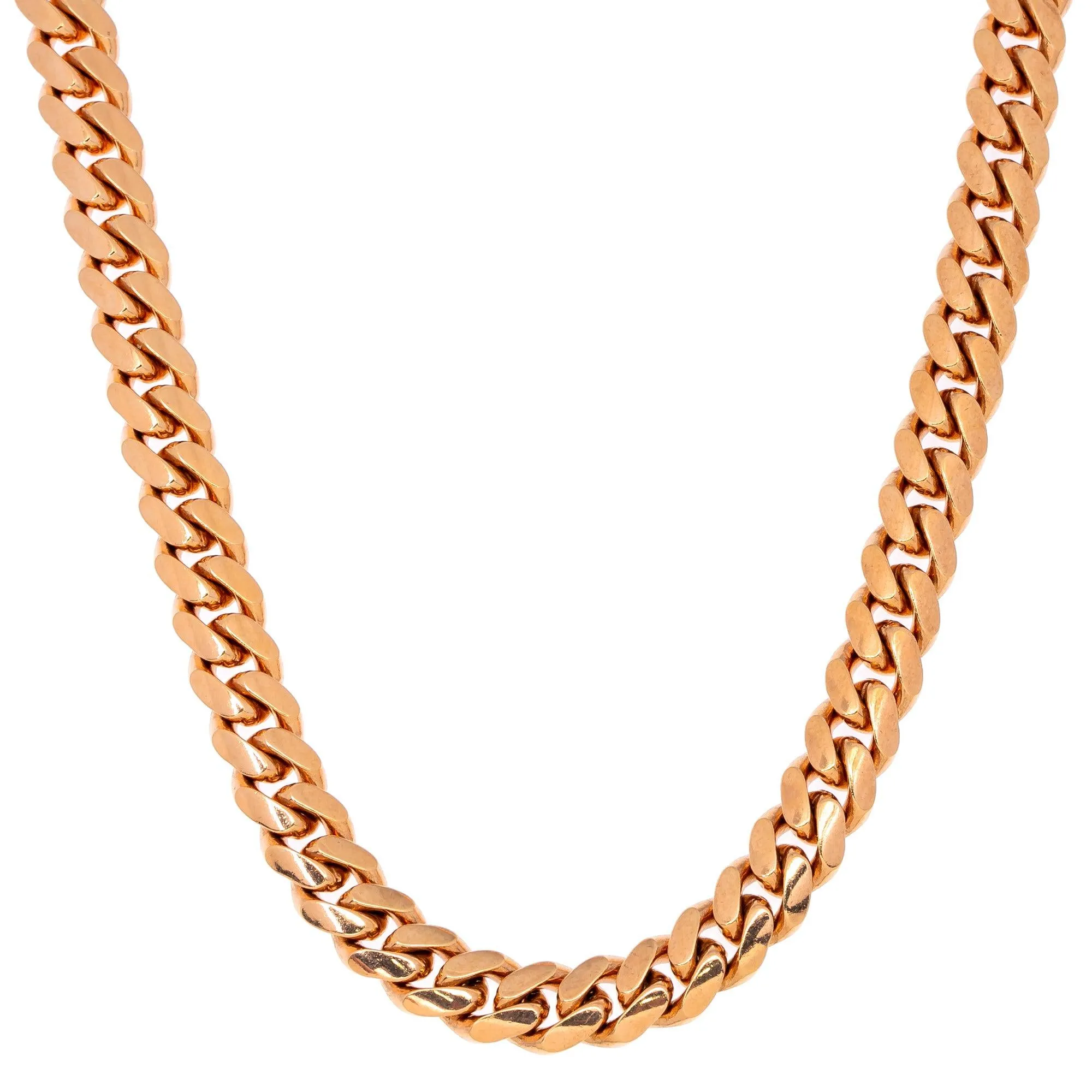 10k Rose Gold 10mm Solid Miami Cuban Chain Available In Sizes 18"-26"