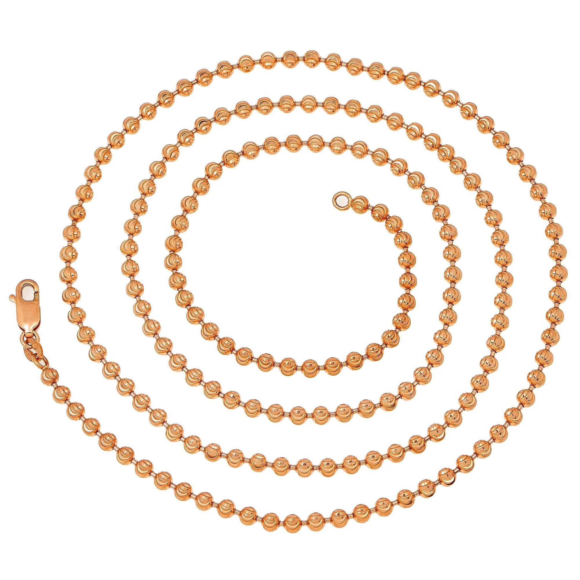 10k Rose Gold 2.3mm Moon Bead Chain Available In Sizes 18"-27"