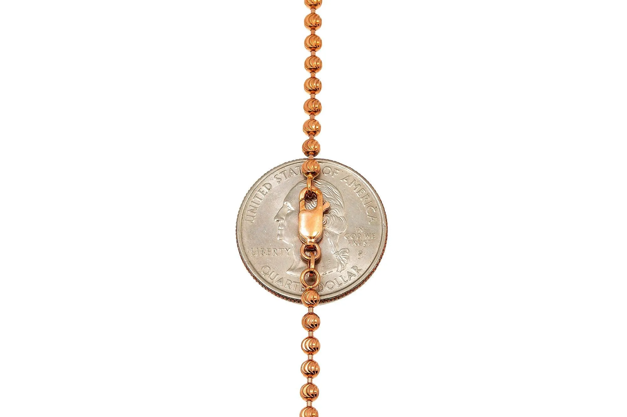 10k Rose Gold 2.3mm Moon Bead Chain Available In Sizes 18"-27"