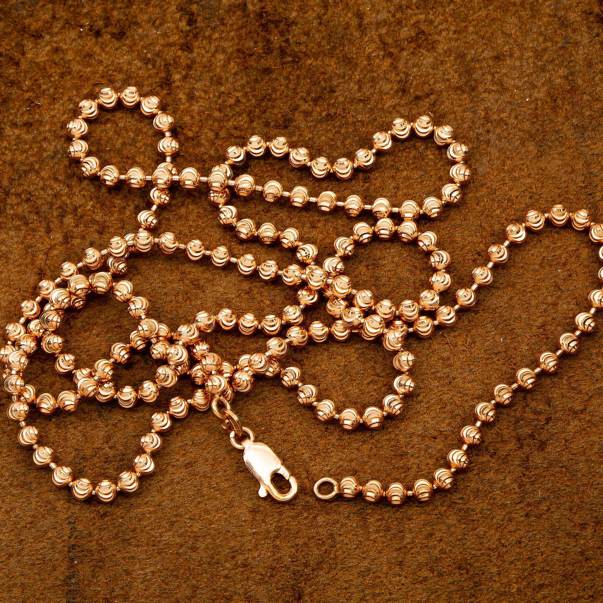 10k Rose Gold 2.3mm Moon Bead Chain Available In Sizes 18"-27"