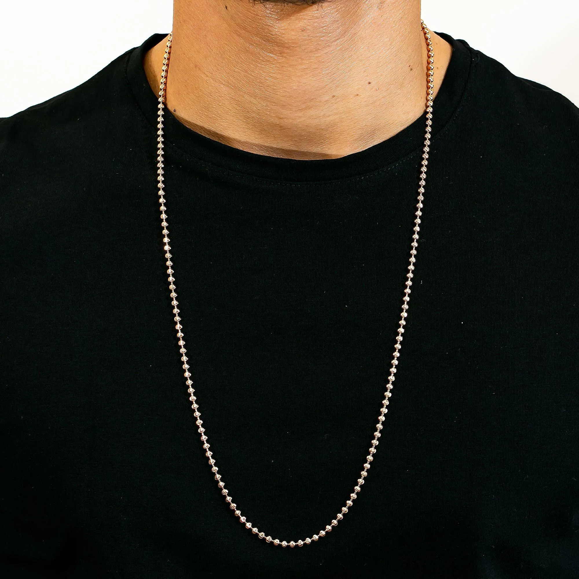 10k Rose Gold 2.3mm Moon Bead Chain Available In Sizes 18"-27"