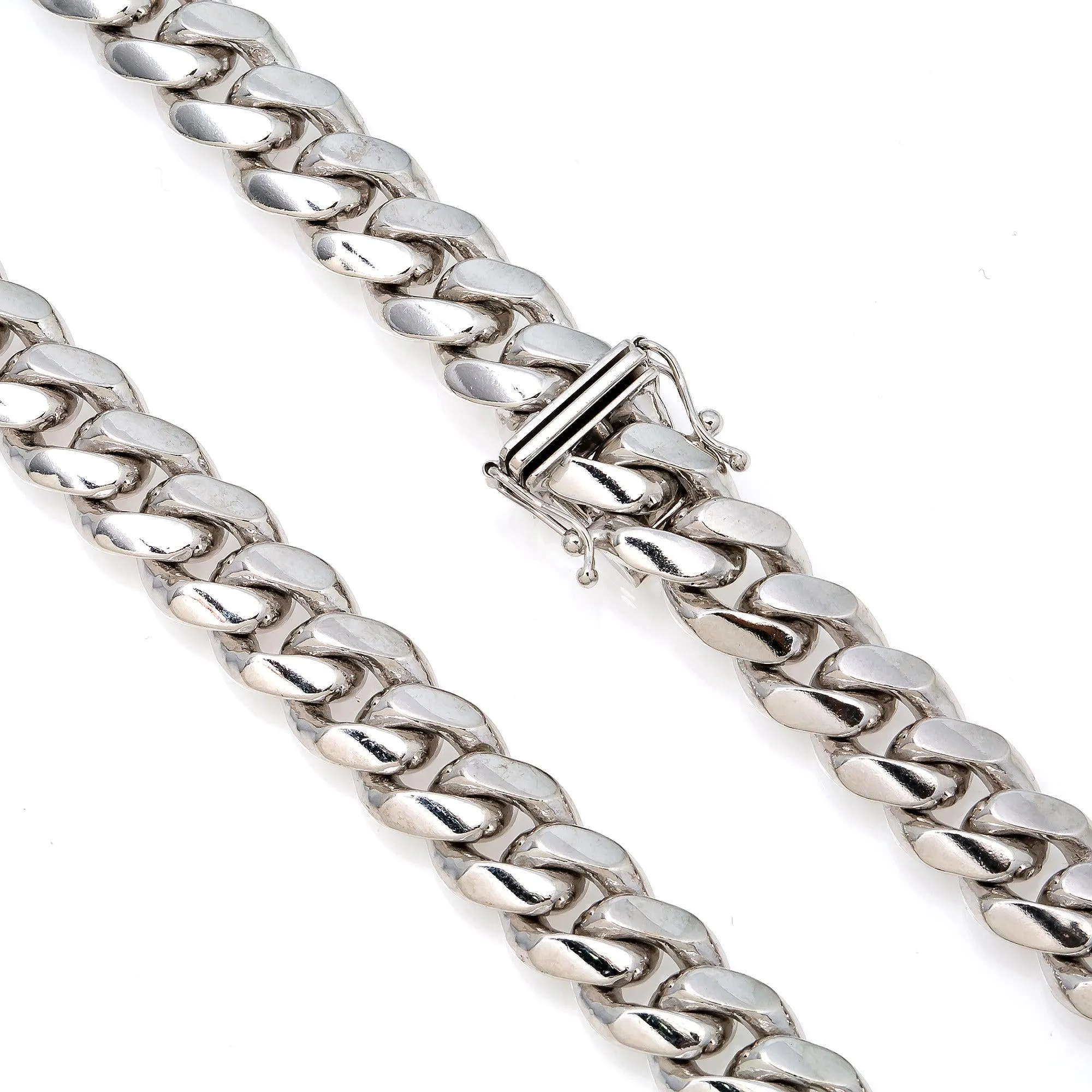 10k White Gold 10mm Solid Cuban Link Chain Available In Sizes 18"-26"