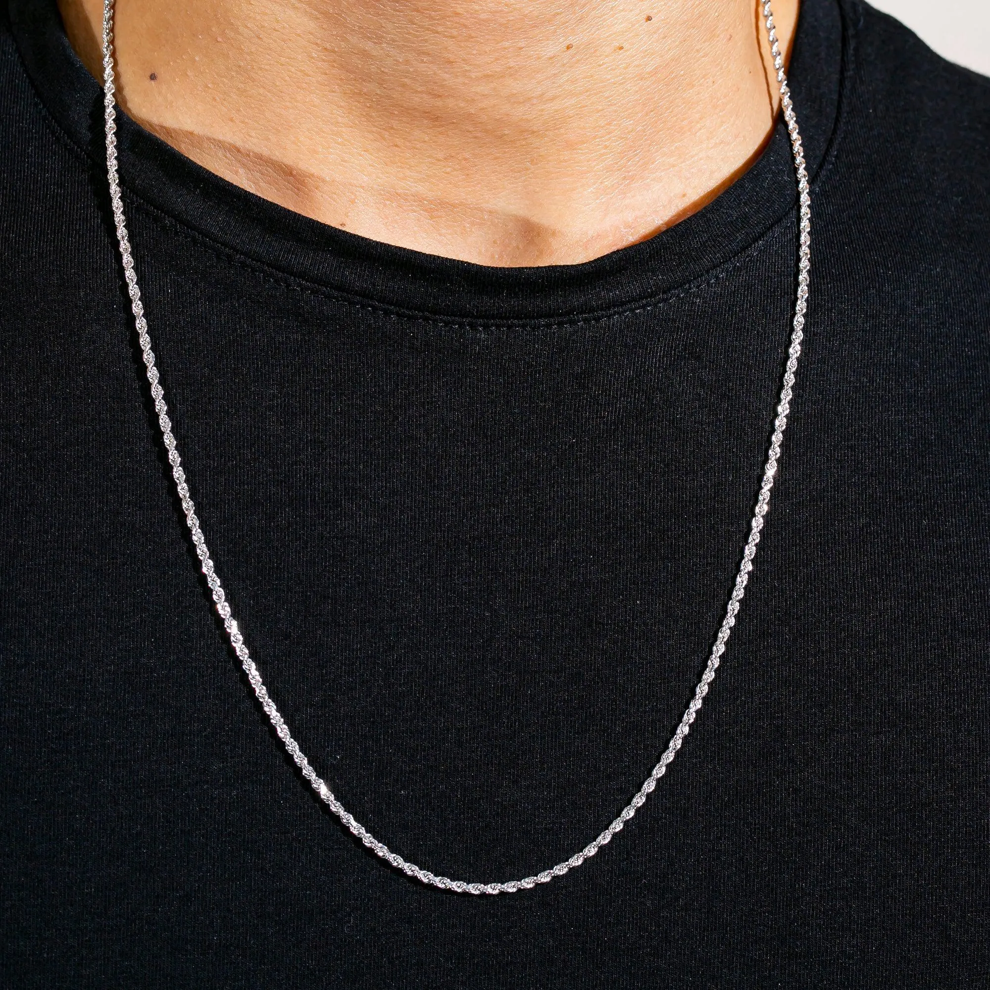 10k White Gold 2mm Solid Rope Laser Chain Available In Sizes 18"-26"