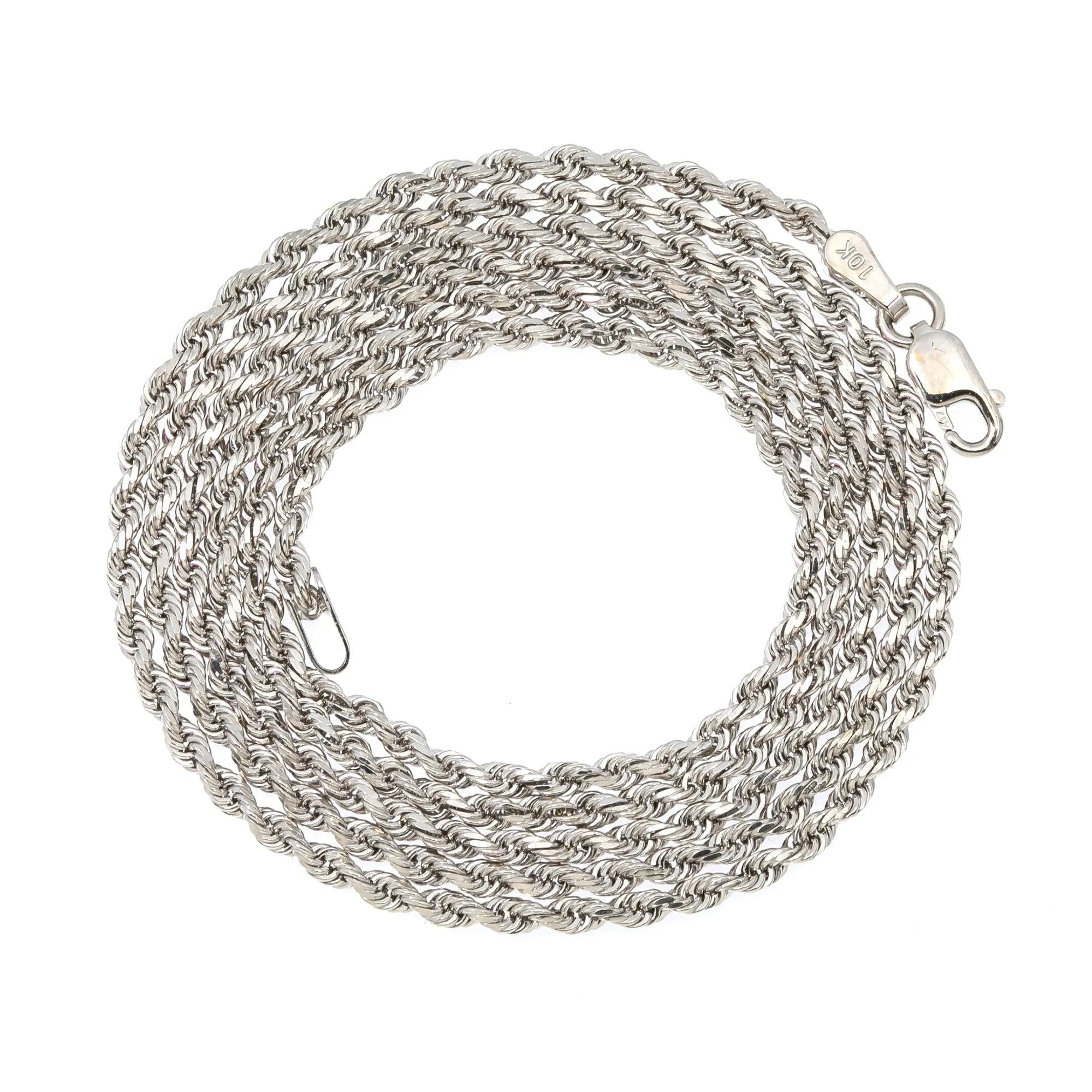 10k White Gold 2mm Solid Rope Laser Chain Available In Sizes 18"-26"