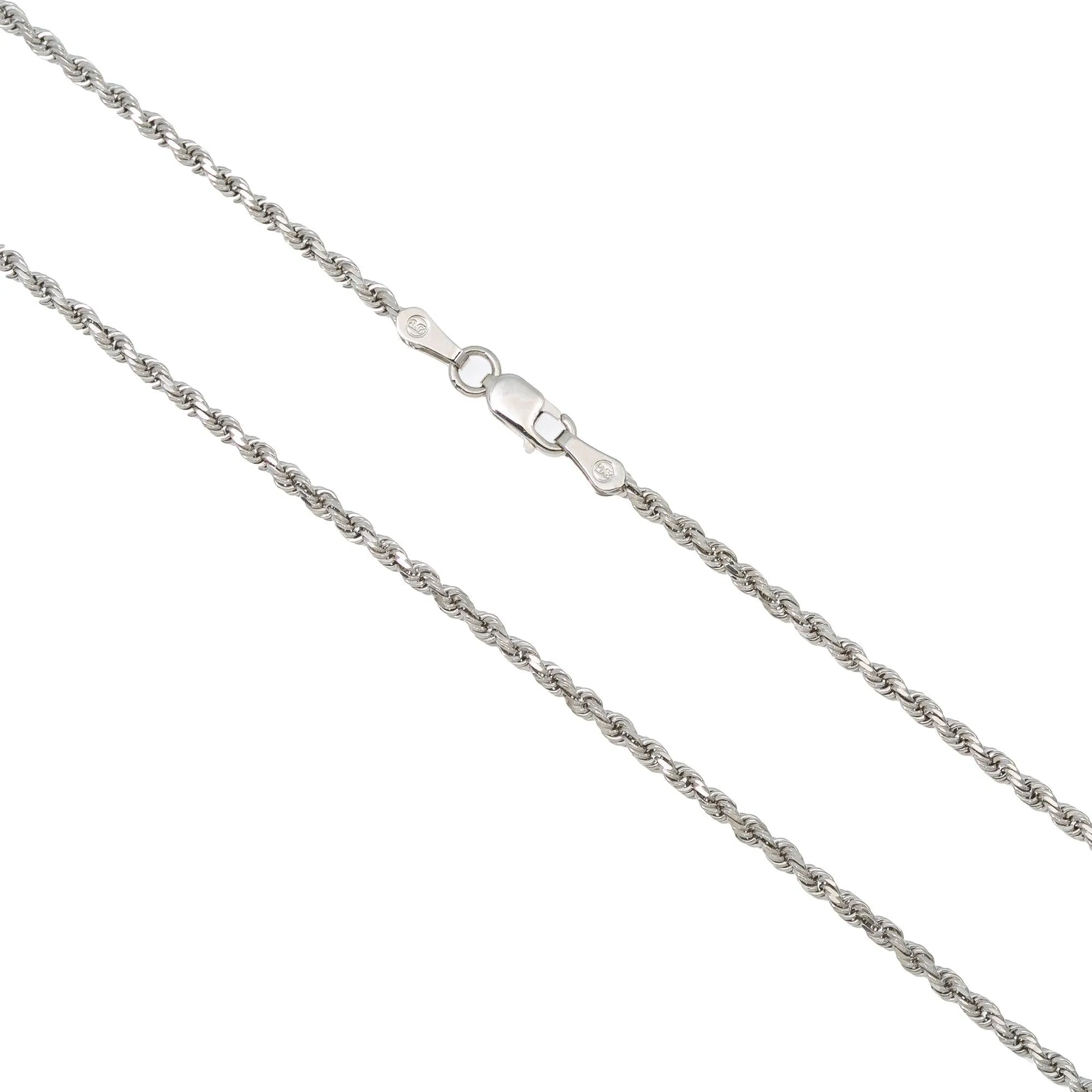 10k White Gold 2mm Solid Rope Laser Chain Available In Sizes 18"-26"