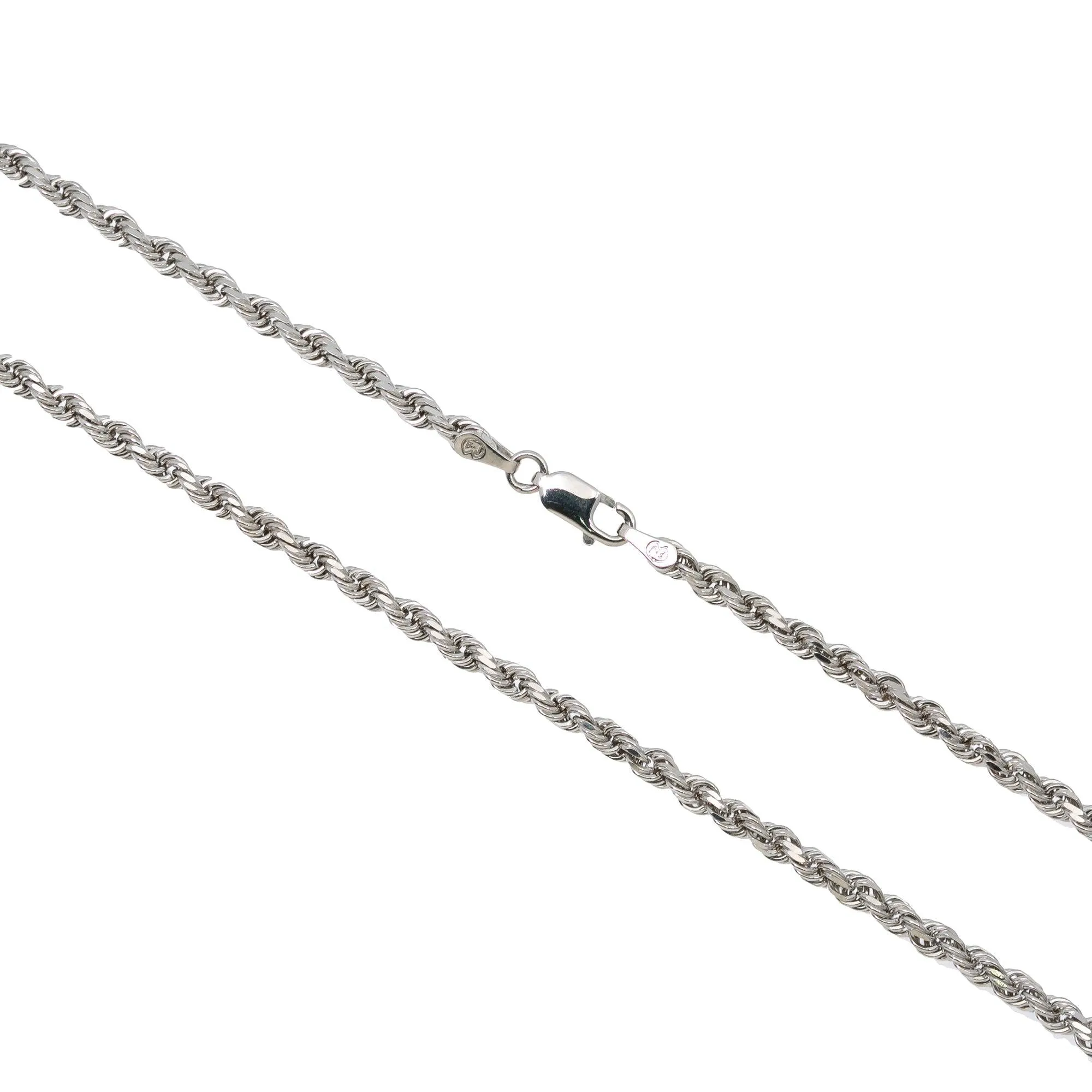 10k White Gold 3mm Solid Rope Laser Chain Available In Sizes 18"-26"