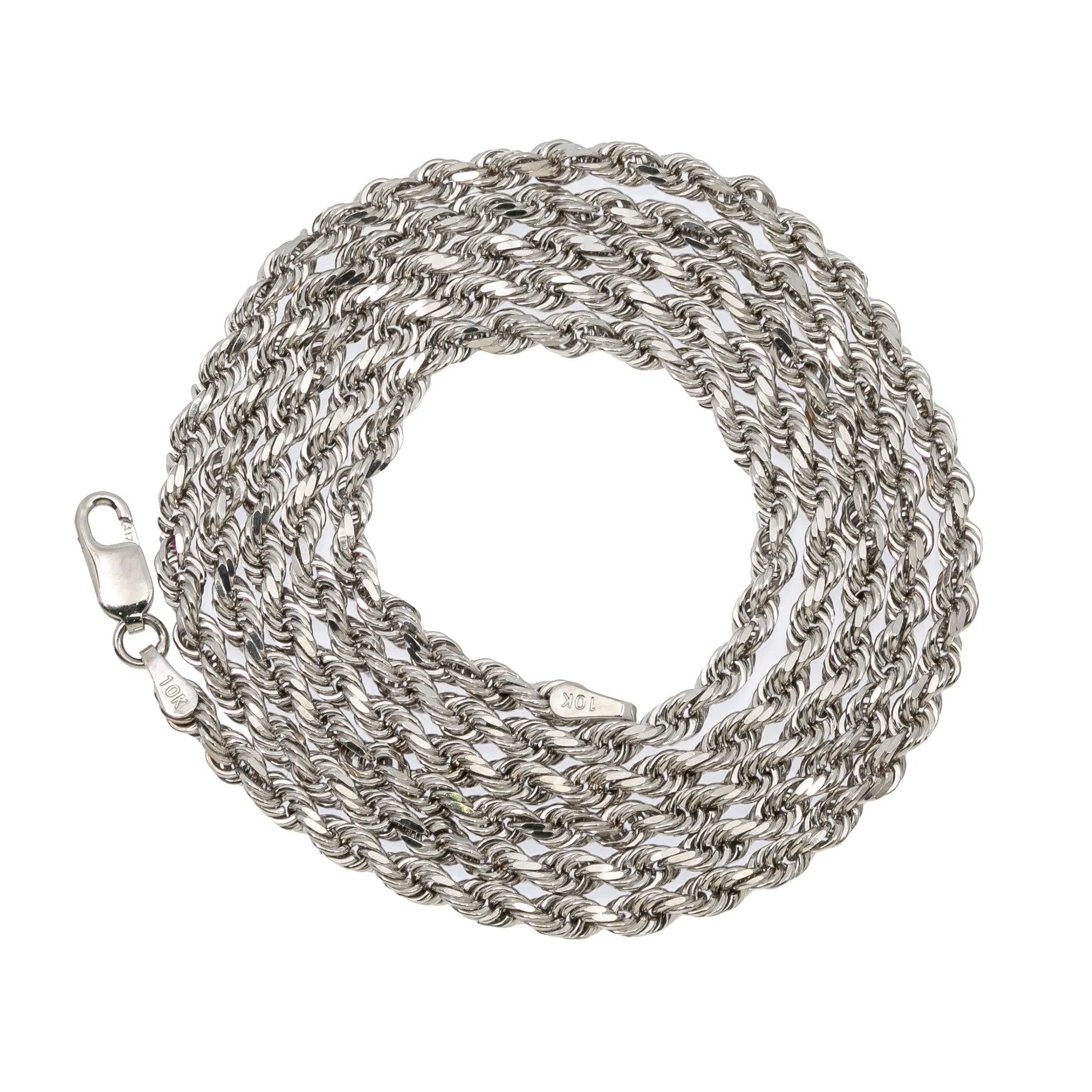 10k White Gold 3mm Solid Rope Laser Chain Available In Sizes 18"-26"