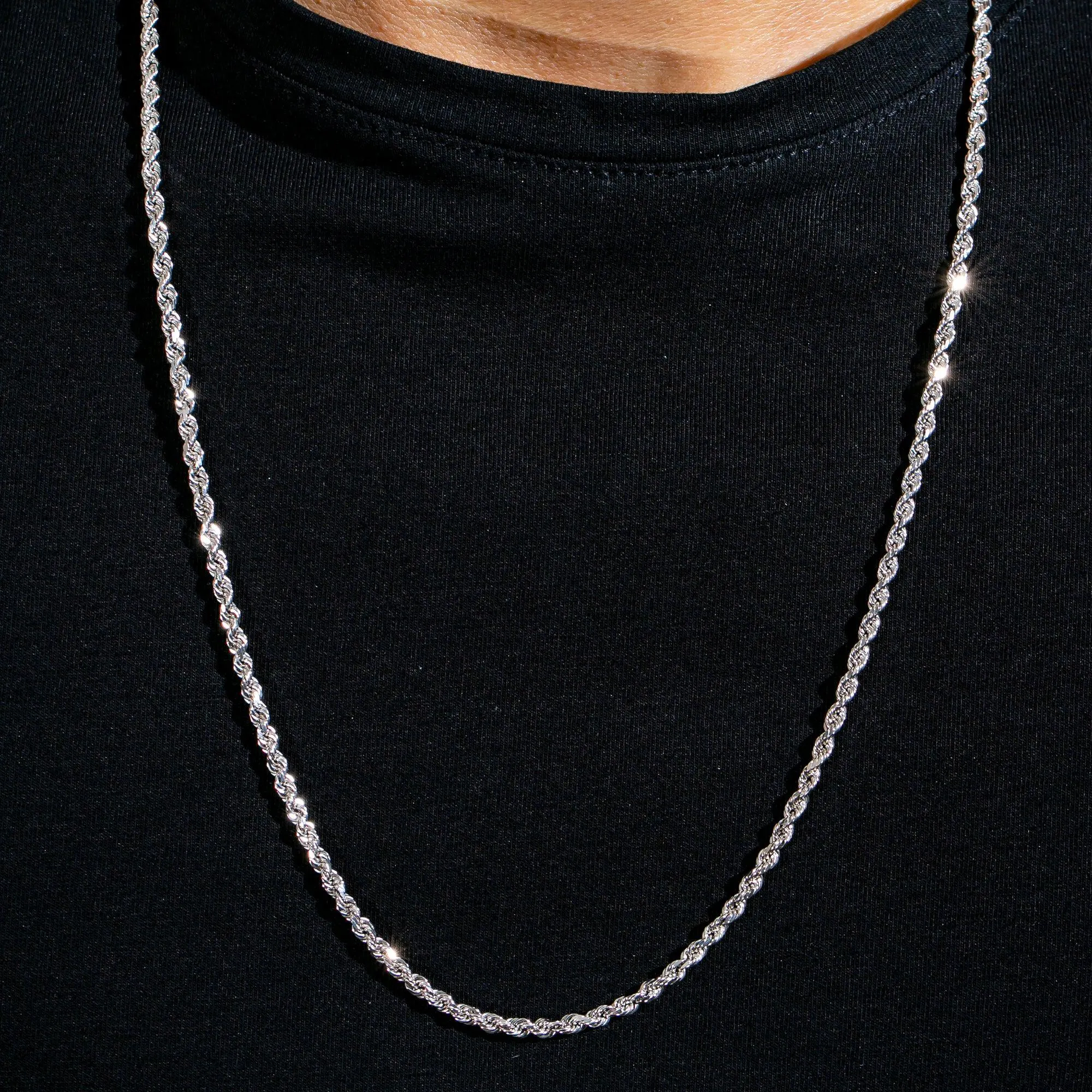 10k White Gold 3mm Solid Rope Laser Chain Available In Sizes 18"-26"