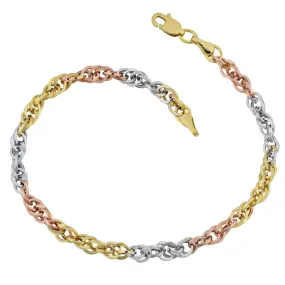 10KT Gold Tri-Color 7.25-inch 4MM Cable Double Link Bracelet