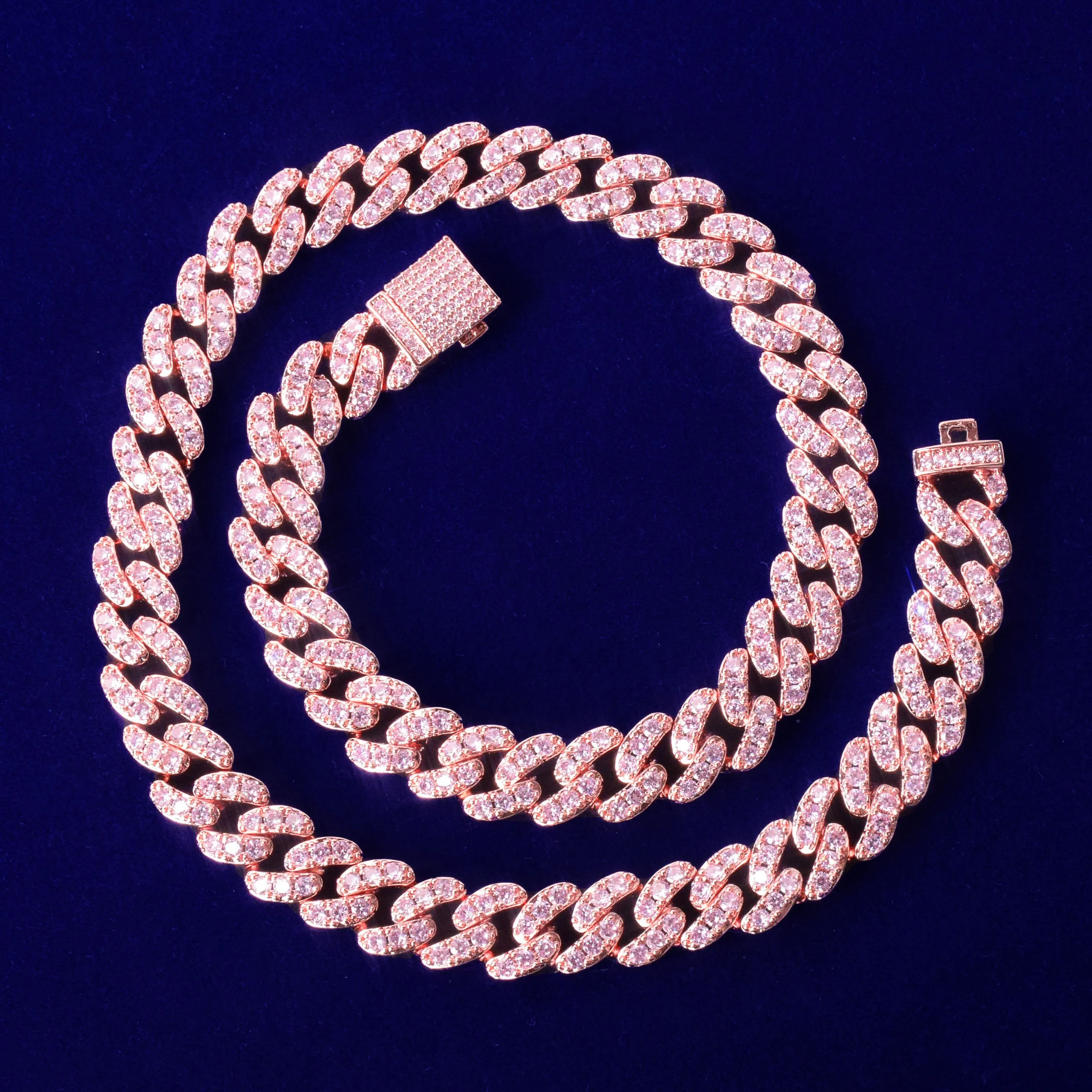 10mm Gold Miami Cuban Link Necklace AAAA Zircon Charm Chain