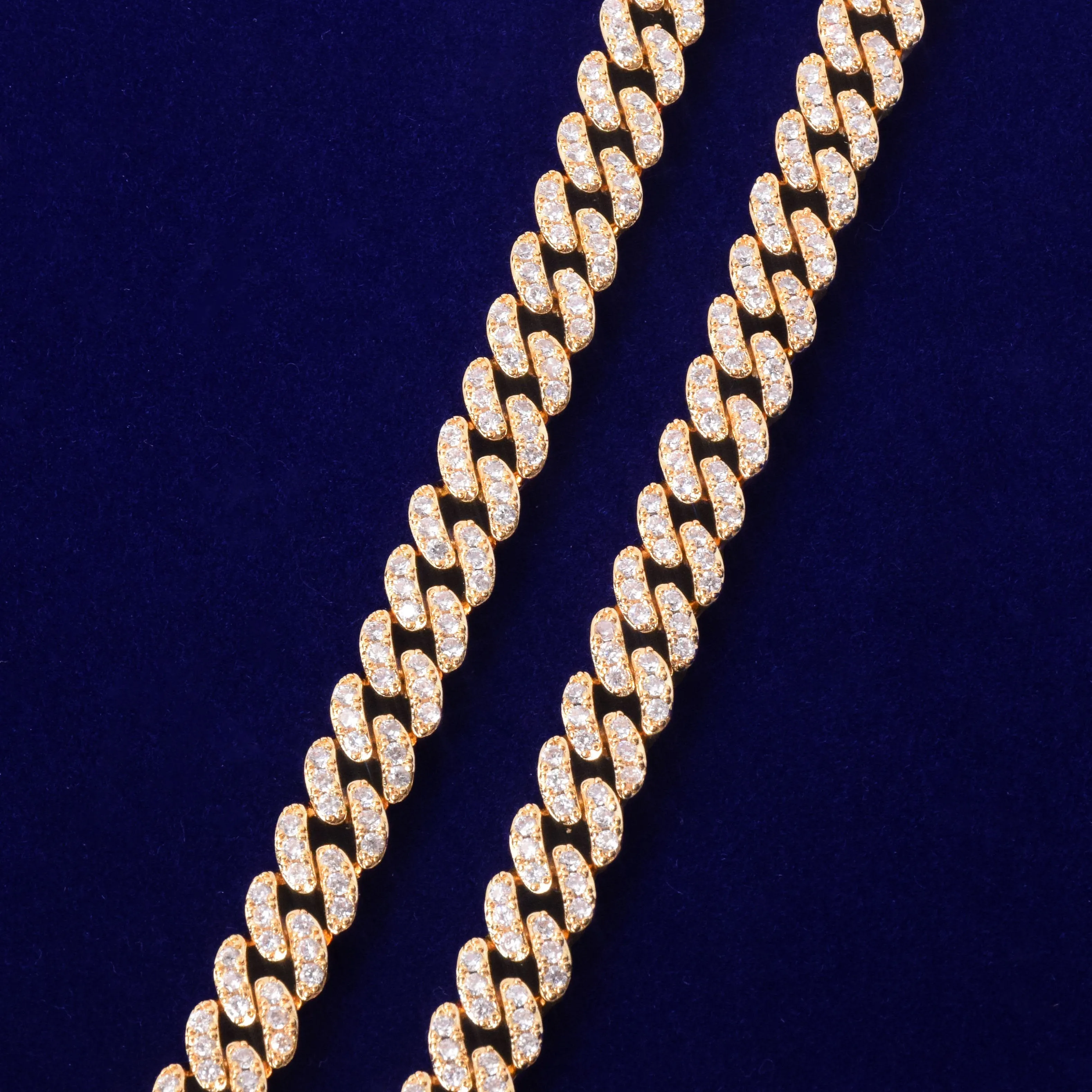 10mm Gold Miami Cuban Link Necklace AAAA Zircon Charm Chain