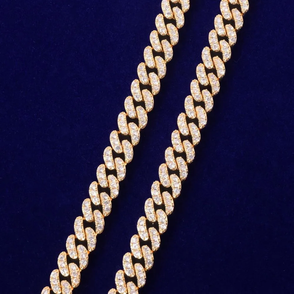 10mm Gold Miami Cuban Link Necklace AAAA Zircon Charm Chain