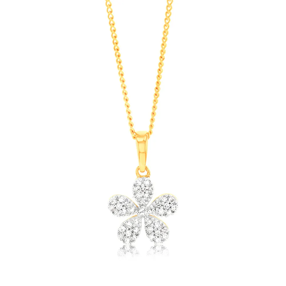 1/10 Carat Diamond Flower Pendant in 9ct Yellow Gold