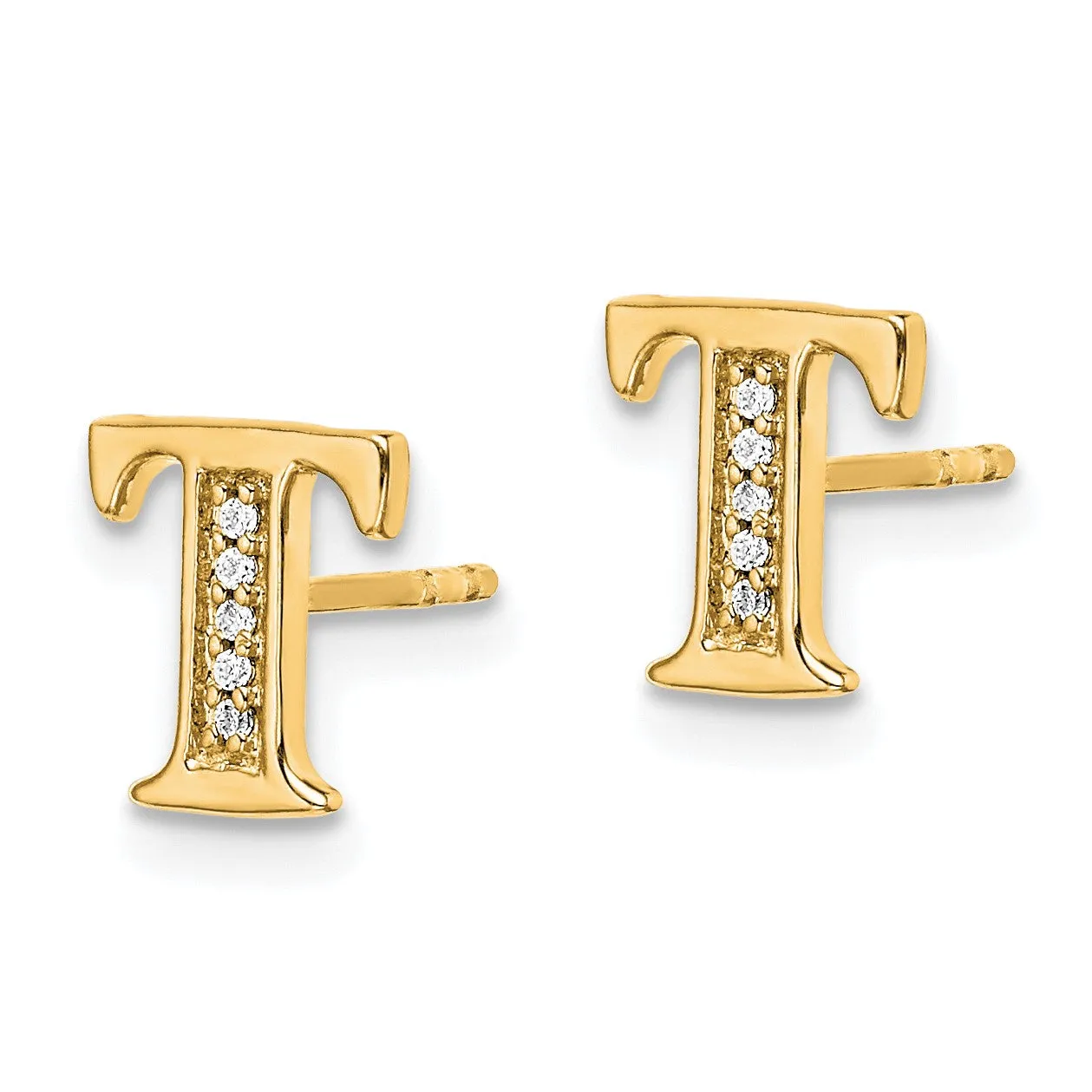 1/33 CTW Diamond Stud Initial Earrings in 14KT Yellow Gold; Initial T