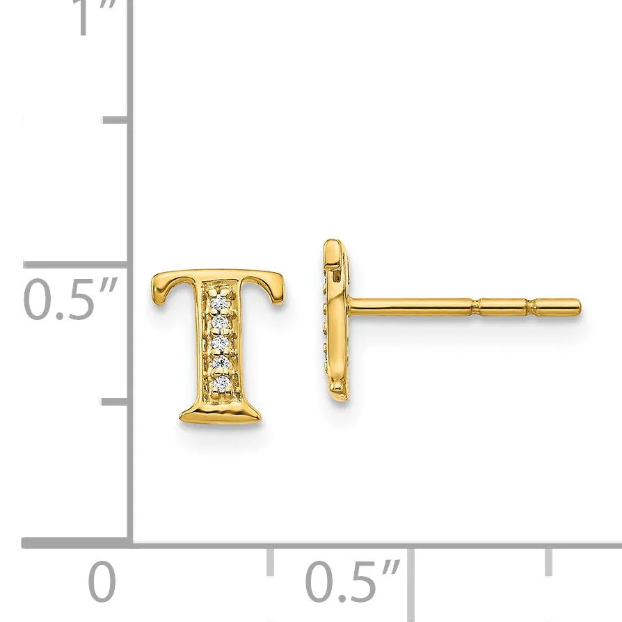 1/33 CTW Diamond Stud Initial Earrings in 14KT Yellow Gold; Initial T