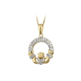 14K Diamond Claddagh Pendant