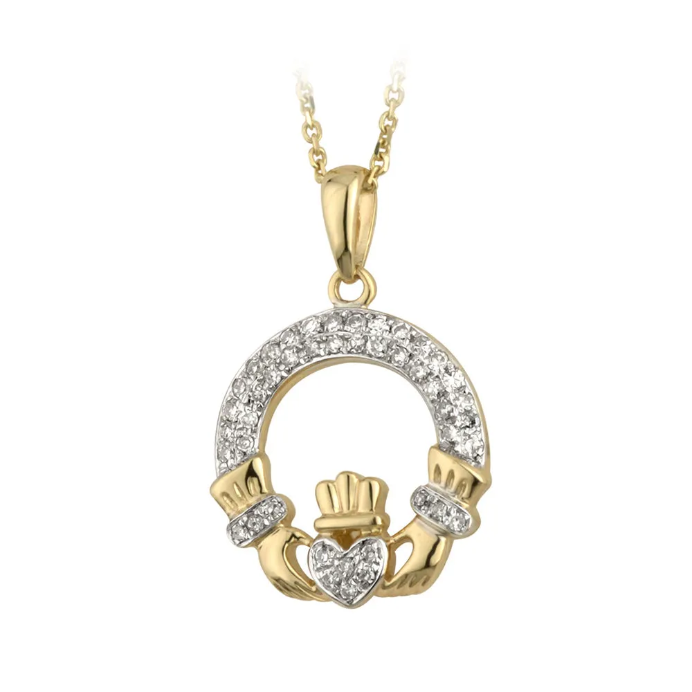 14K Diamond Claddagh Pendant