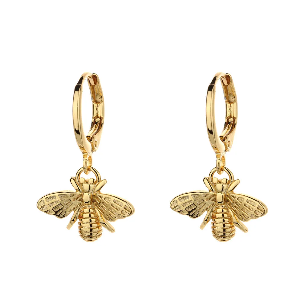 14K Gold Bee Huggie Earrings