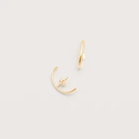 14K Gold Curved Bar Cuff Earrings