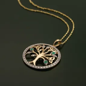 14K Gold Diamond & Emerald Tree Of Life Pendant