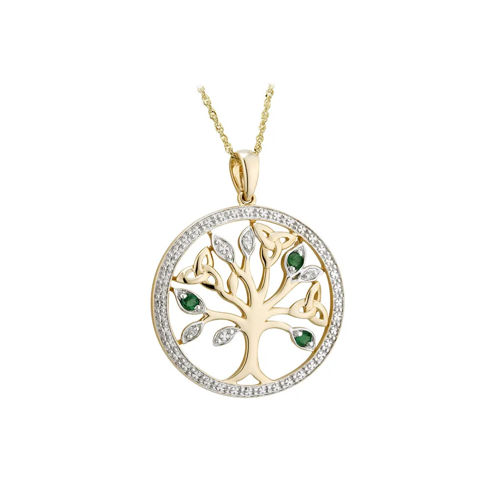 14K Gold Diamond & Emerald Tree Of Life Pendant