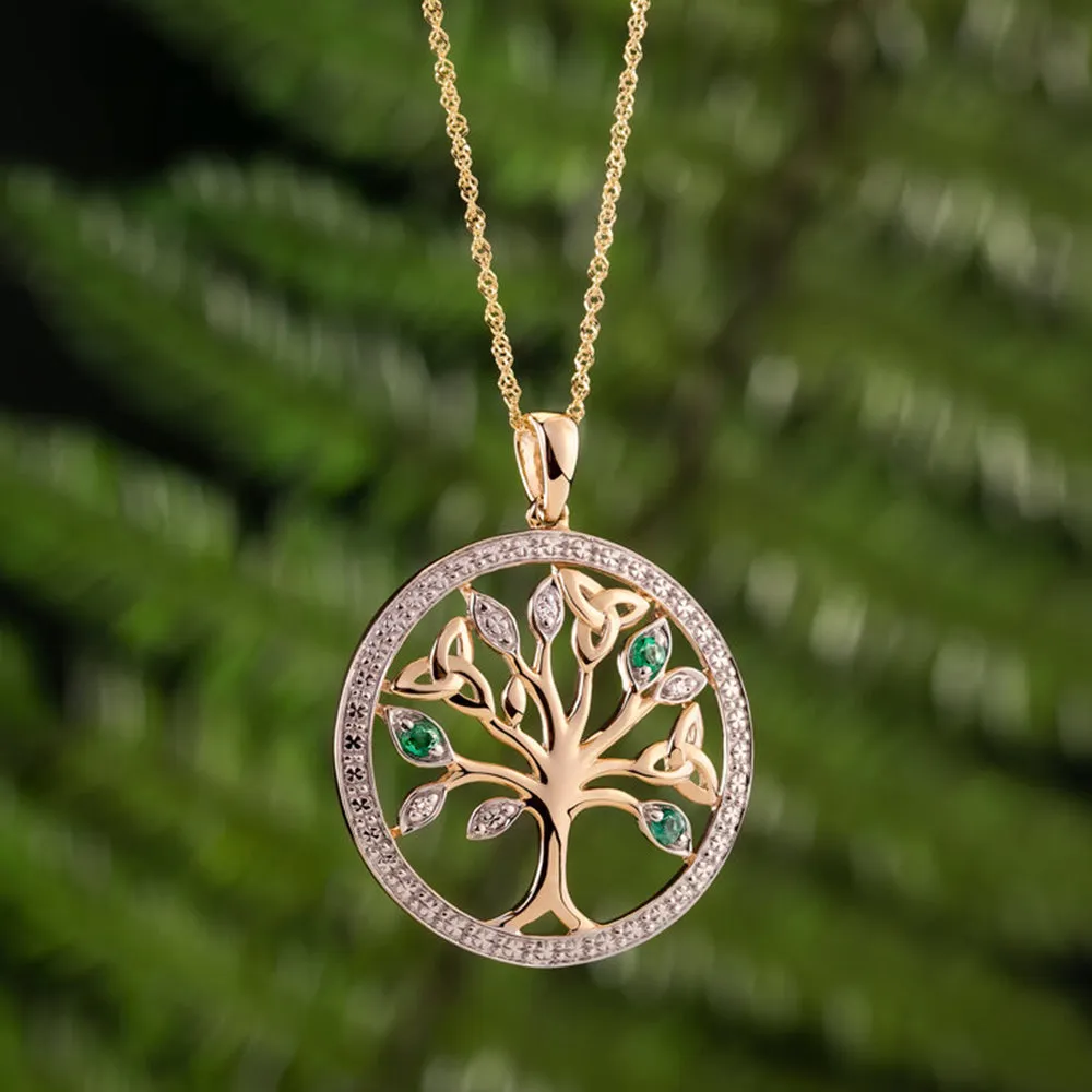 14K Gold Diamond & Emerald Tree Of Life Pendant