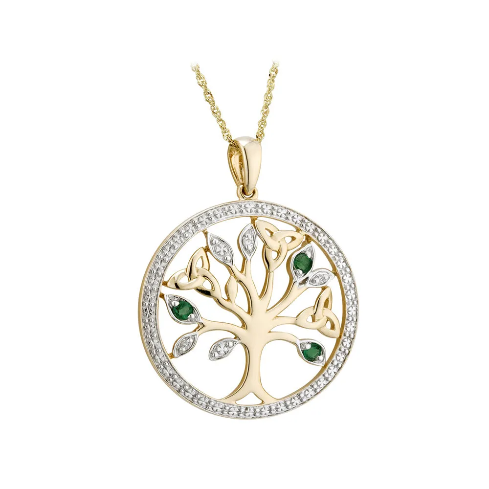 14K Gold Diamond & Emerald Tree Of Life Pendant