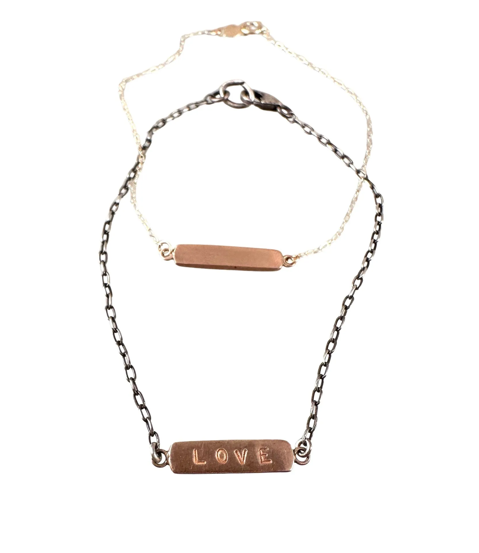 14k Rose Gold Love ID Bracelet on Sterling Chain