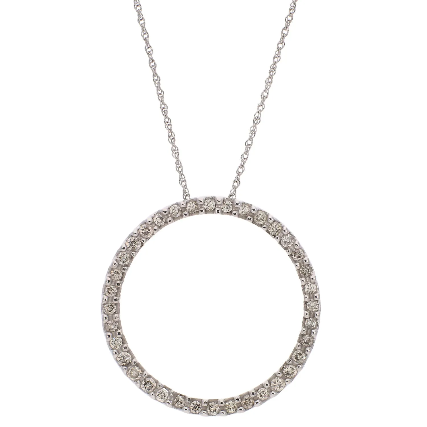 14K White Gold Diamond Open Circle Necklace