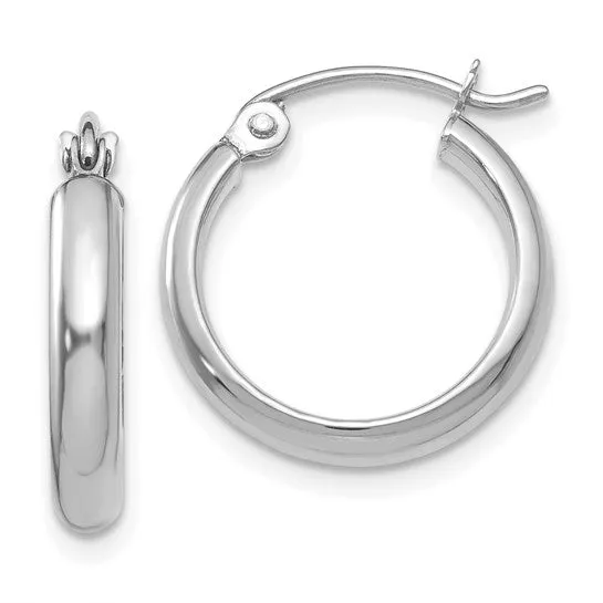 14K White Gold Polish 15mm Tube Hoop Earrings