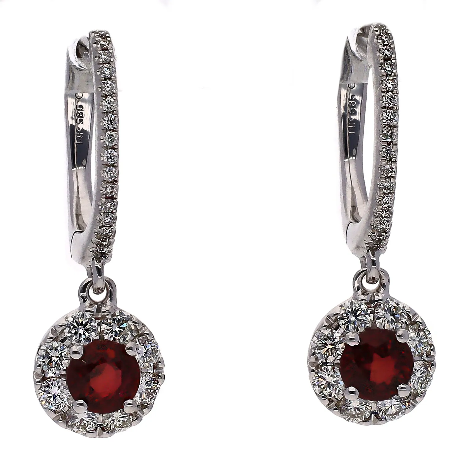 14K White Gold Ruby and Diamond Dangle Earrings