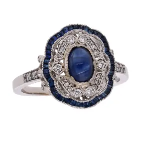 14K White Gold Sapphire and Diamond Ring