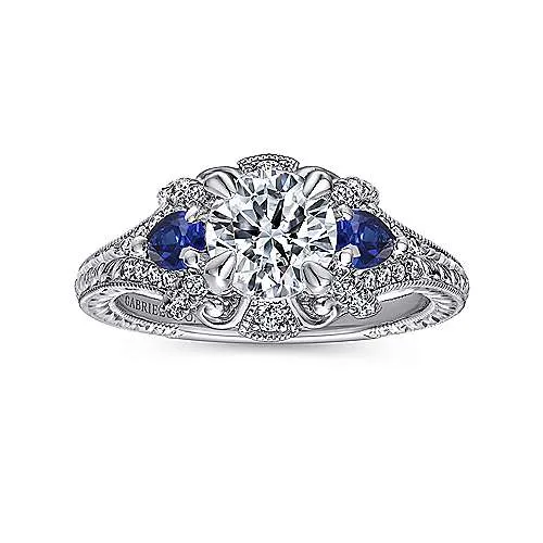 14K White Gold Sapphire and Diamond Semi Mount