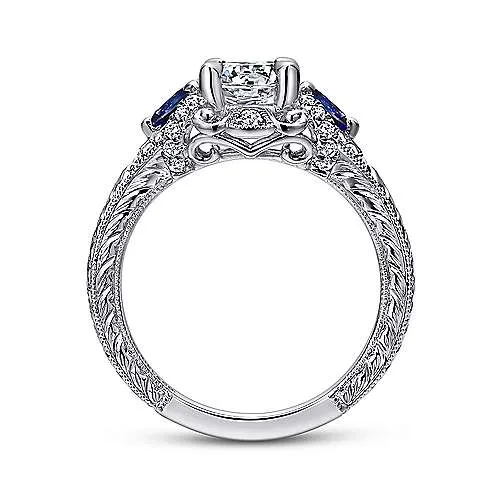 14K White Gold Sapphire and Diamond Semi Mount