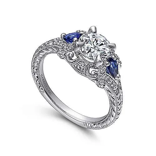 14K White Gold Sapphire and Diamond Semi Mount