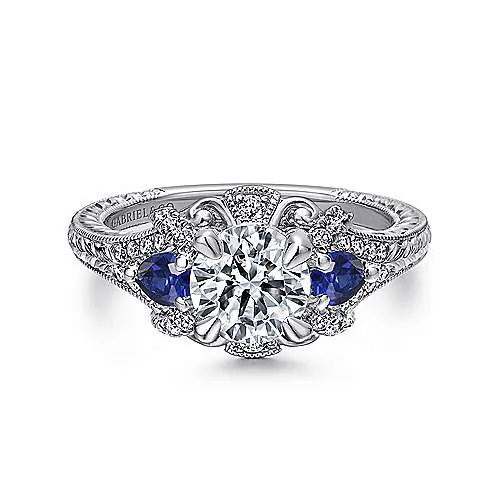 14K White Gold Sapphire and Diamond Semi Mount