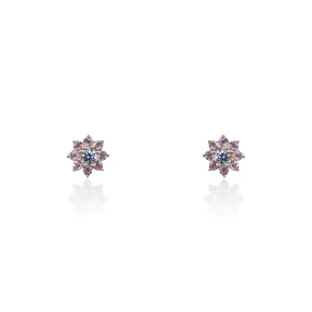 14K Yellow Gold Pink CZ Stone Flower Cluster Screwback Earring with White CZ Center