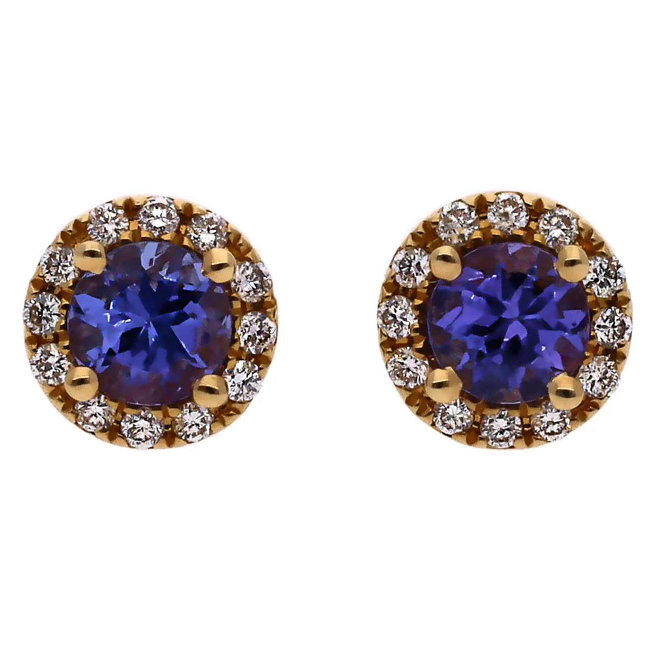 14K Yellow Gold Tanzanite and Diamond Stud Earrings