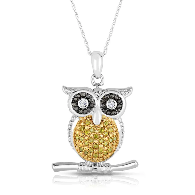 1/8 CTW Diamond Owl 18-inch Pendant in Sterling Silver