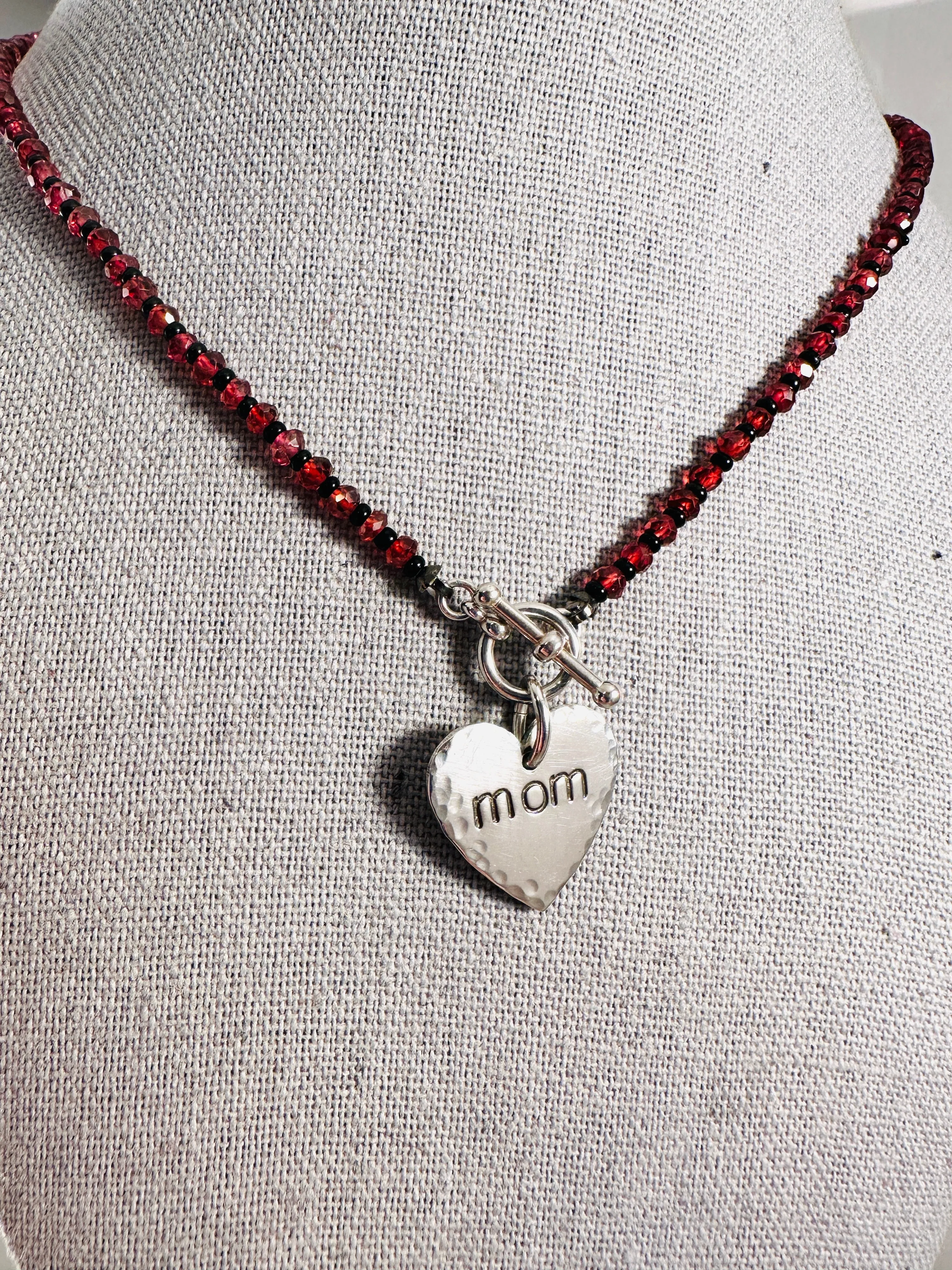 18” Rhodolite Garnet Necklace with Mon Charm