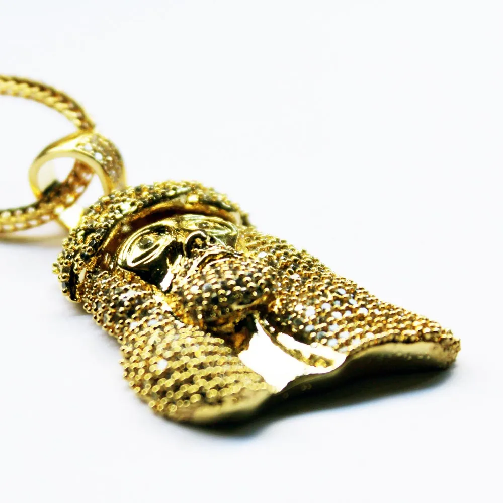 18k Gold Plated 1.5 inch CZ Mini Jesus Piece with 32 inch Franco Chain