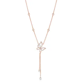 18K Rose Gold Diamond Butterfly Teardrop Dangle Necklace