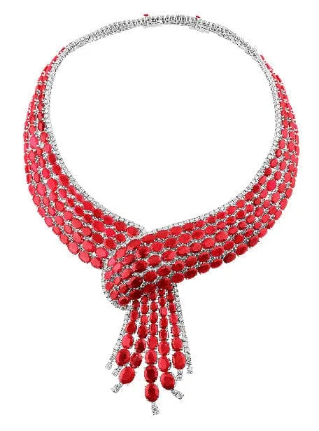 18k White Gold 204ct Ruby Diamond Cravat Necklace