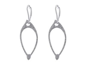 18k White Gold Almond-shaped Long Drop Pave Diamond Earrings