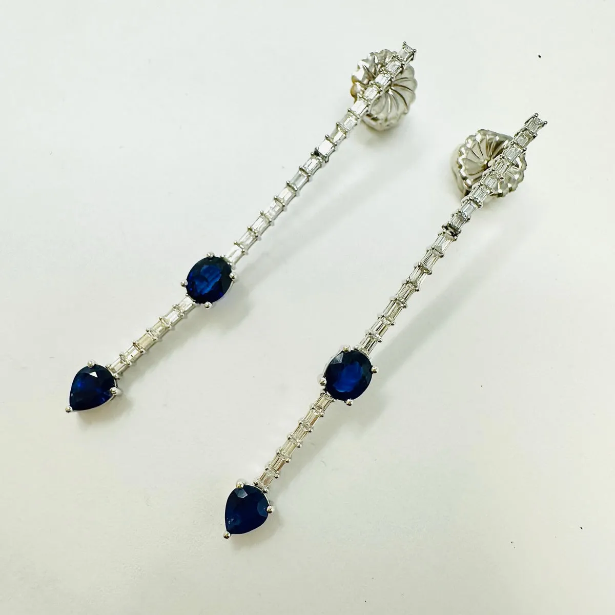 18K White Gold Diamond and Sapphire Drop Earrings