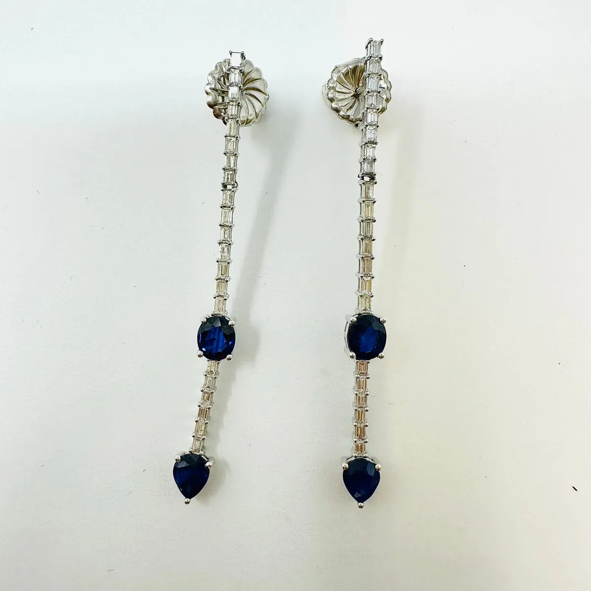 18K White Gold Diamond and Sapphire Drop Earrings