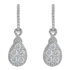 18k White Gold Diamond Cluster Teardrop Earrings