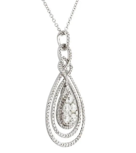 18k White Gold Diamond Pear Pendant Chain