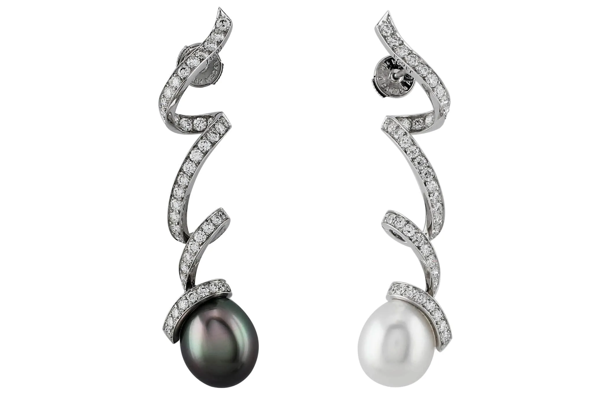 18k White Gold Diamond Pearl Drop Earrings